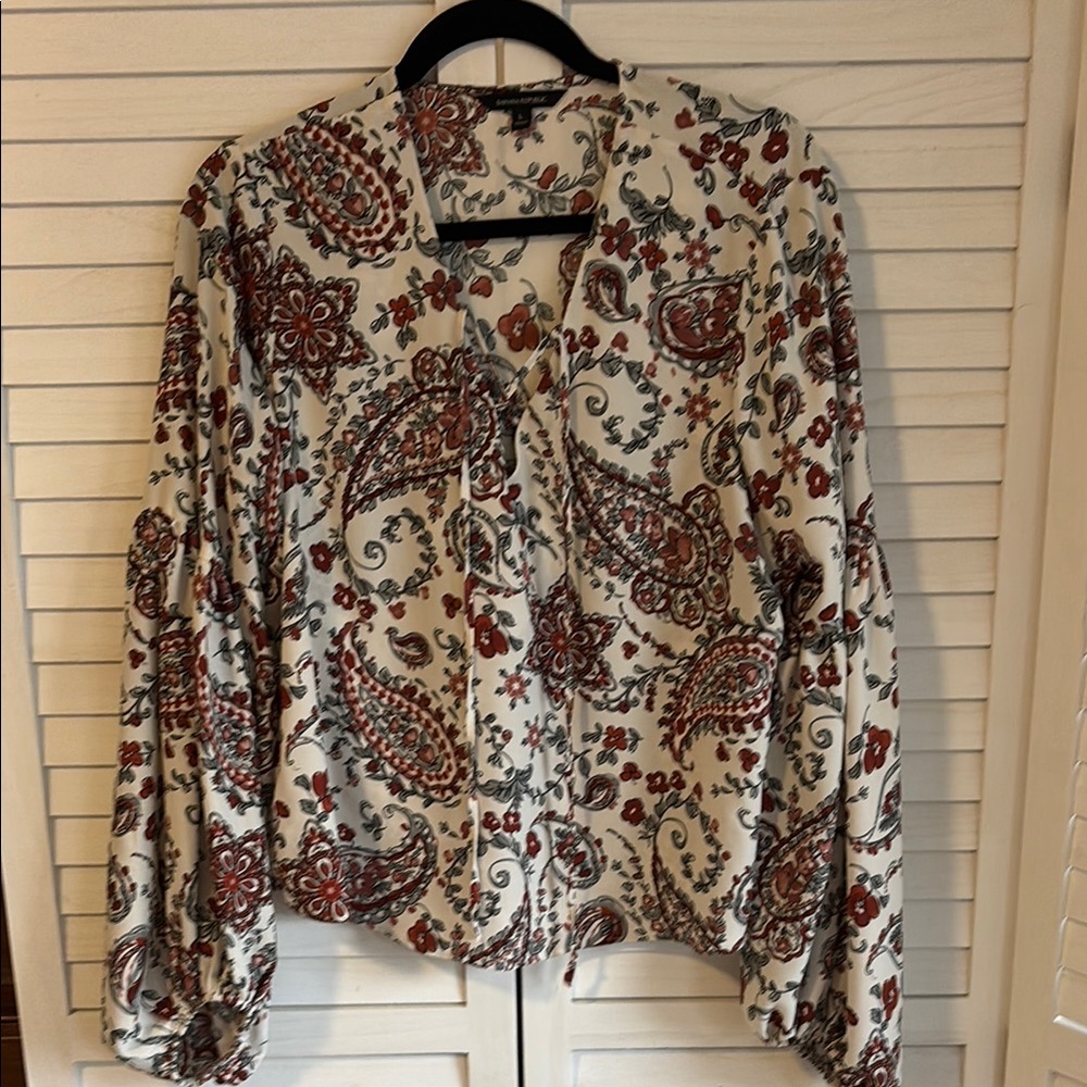 Banana Republic Paisley Floral Blouse Long Flowy Sleeve Size Large